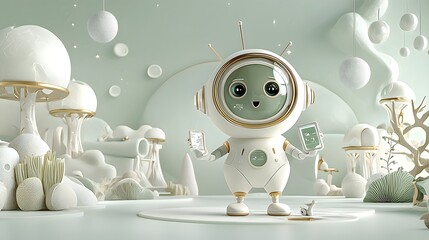 Playful 3D Rendered Virtual Assistant Character Guiding Users Through Compliance Verification and Identity Confirmation Process on Digital Platform or Application