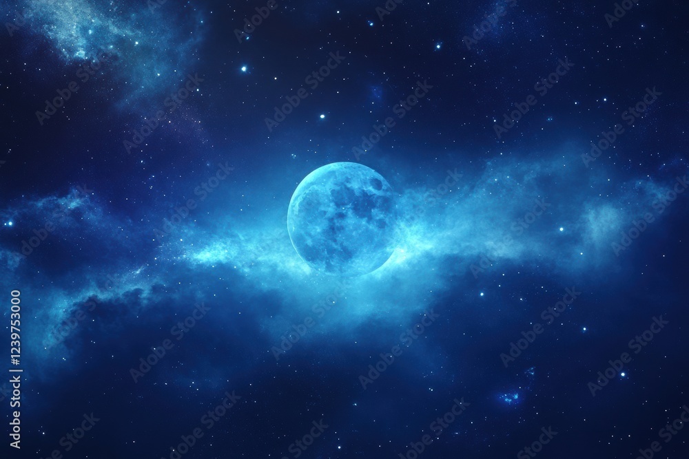 Aufkleber glimpse of a full moon illuminating a starry night sky surrounded by colorful cosmic clouds. generat