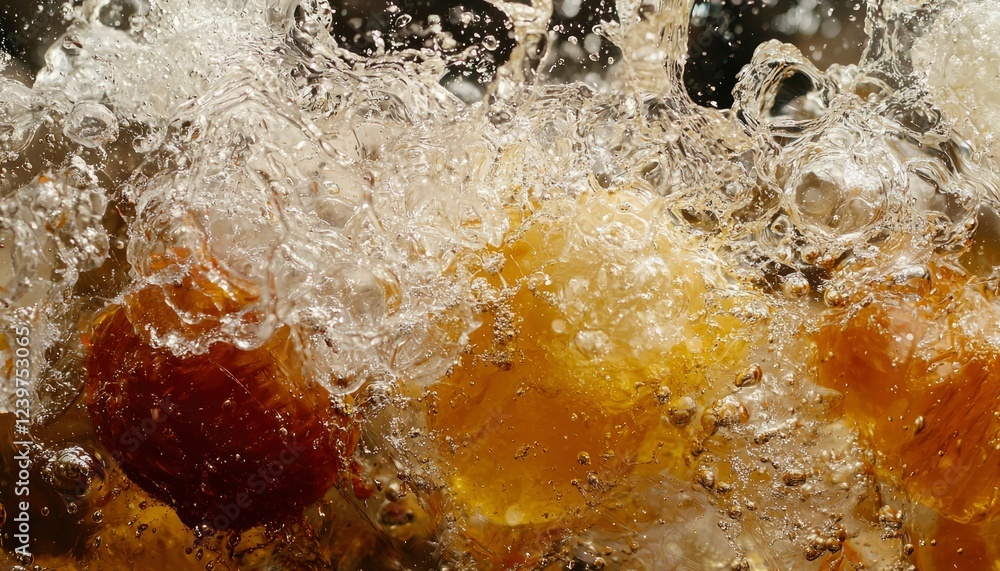 Poster amber liquid bubbles splashing dynamically