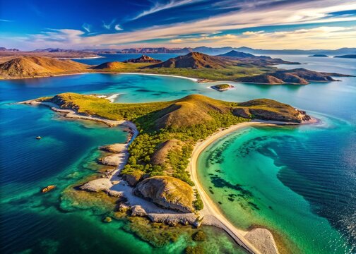 Isla Cerralvo, Baja California Sur - Aerial View of Desert Island in the Pacific Ocean