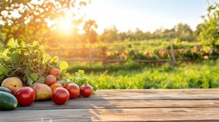 Farm Fresh Produce Wooden Table Background Illustration