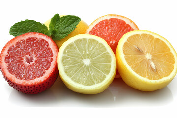 Vibrant Citrus Fruit Halves with Mint