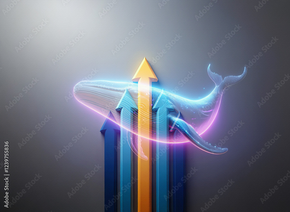 Poster A translucent whale floats before three upward-pointing arrows in a double exposure style image.  The scene suggests growth, progress, and upward mobility.