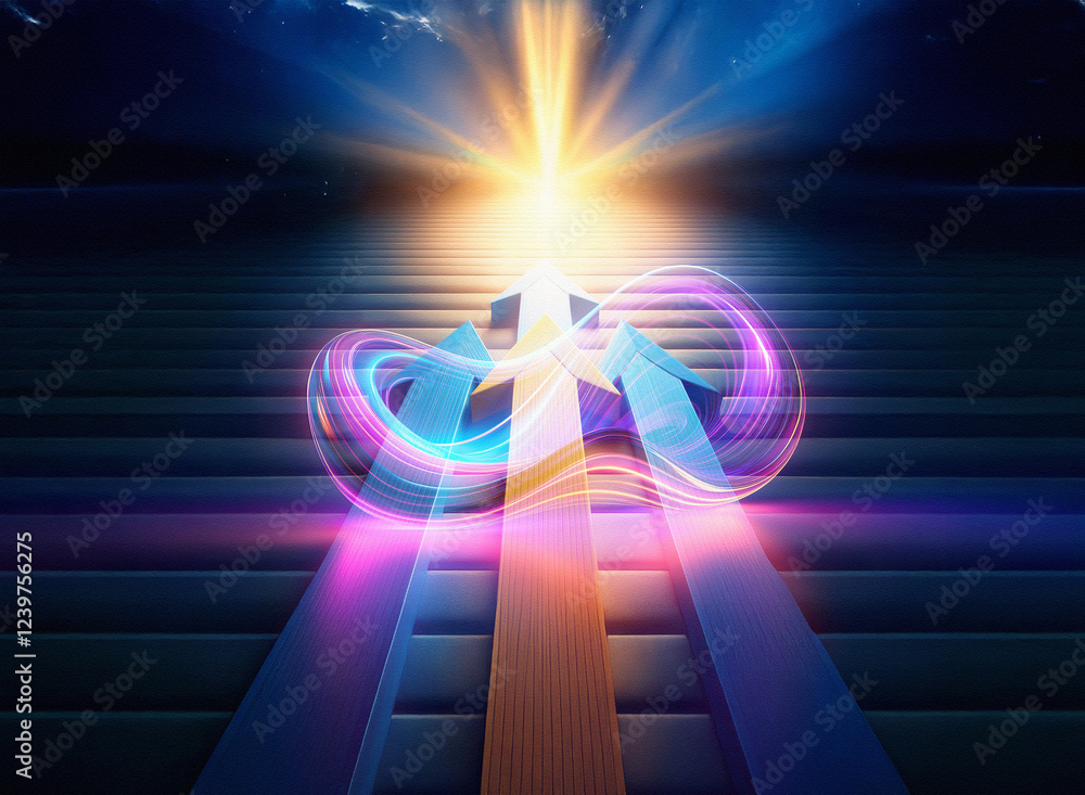 Poster a mesmerizing double exposure image showcases luminous, swirling energy intersecting on parallel pat