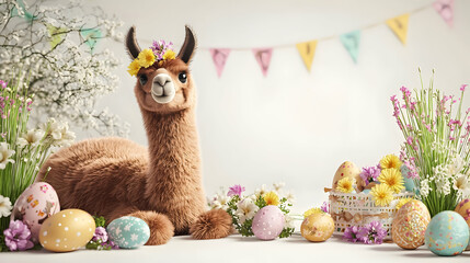 Obraz premium happy easter bunny with colorful eggs