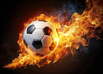 Fototapeta premium Fiery football: a scorching fireball image, a flaming soccer ball photo. Inferno on the pitch.