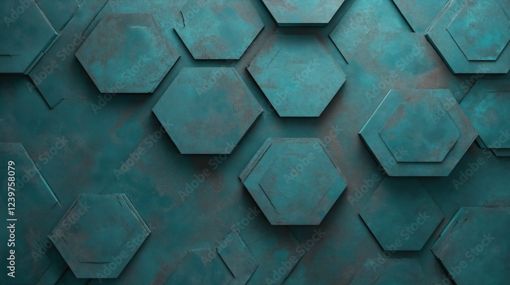 Poster teal textured hexagonal pattern 3d abstract background