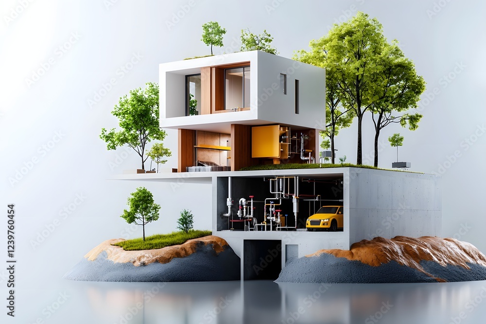 Poster detailed cutaway visualization highlighting the technical subsurface plumbing infrastructure within 
