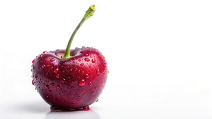High-resolution image: vibrant red cherries, organic feel, water droplets detail, isolated for clean use.