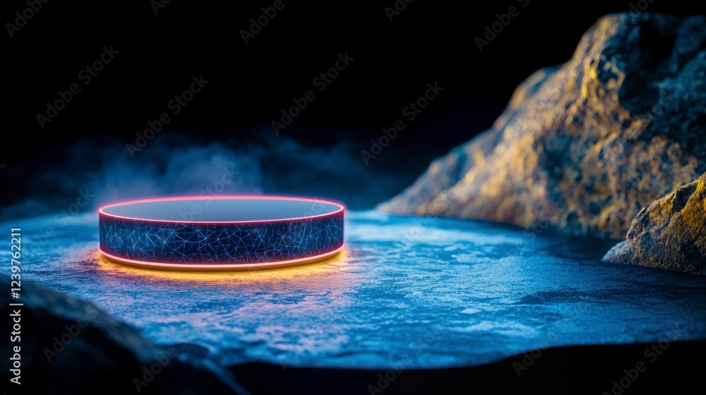 Poster futuristic neon cyberspace platform glowing tech display abstract background