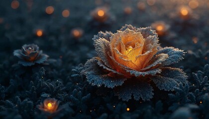 Glowing Frost Rose in a Dark Garden: A Digital Fantasy