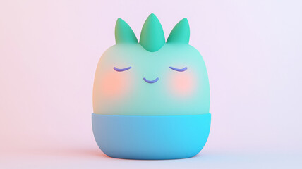 Cute cartoon succulent with smiling face and soft colors