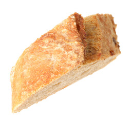 Piece of fresh baguette isolated on white