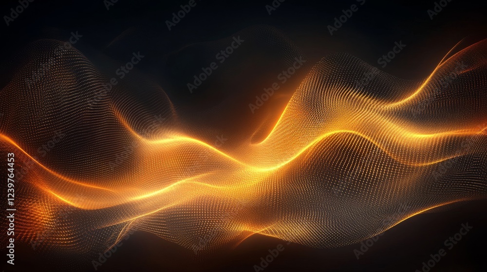 Poster abstract golden particle wave flowing dark background
