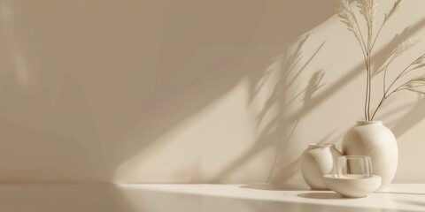 A refined minimalist aesthetic with a pale cream background, Smooth curves and linear elements, Modern minimalist style