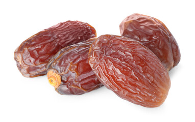 Many tasty dried dates isolated on white