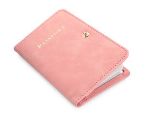 Passport in pink cover isolated on white