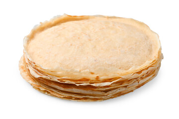 Stack of delicious crepes isolated on white