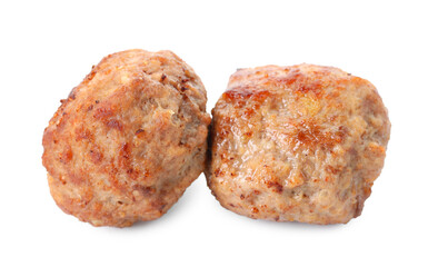 Two tasty cooked meatballs isolated on white
