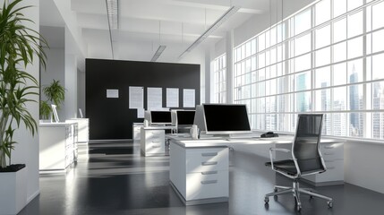 Fototapeta premium Modern Minimalist Office Workspace with City View