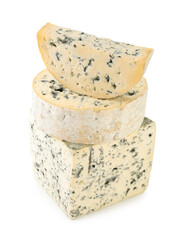 Different types of cheese isolated on white