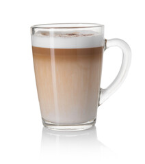 Tasty latte macchiato in glass cup isolated on white