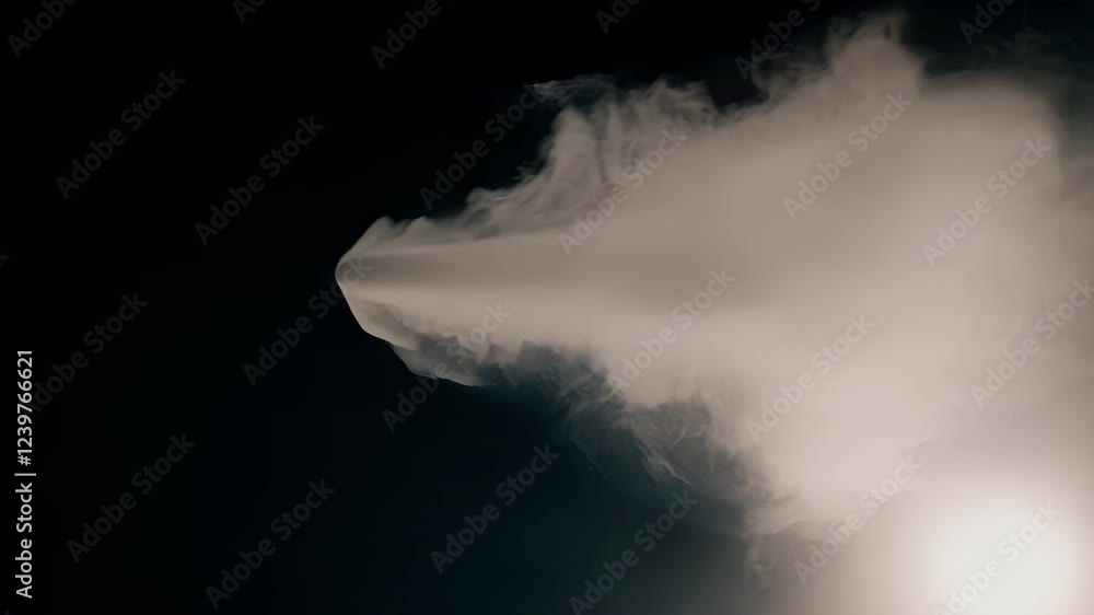 Poster white smoke gently expanding and softly dissipating against deep dark background, creating mesmerizi