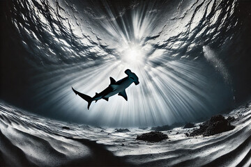 silhouette of a hammerhead shark