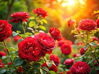 Obraz premium Rule of thirds perfectly positions stunning red rose bushes, creating a breathtaking garden photograph.