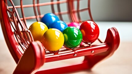 Red Raffle Game with Colorful Balls for Bingo and Lottery, Exciting Chance and Fun Atmosphere
