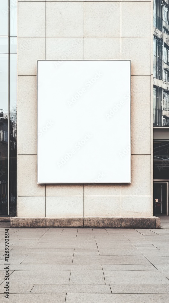 Poster blank advertising space on modern building in urban setting ready for new promotion during daytime. 