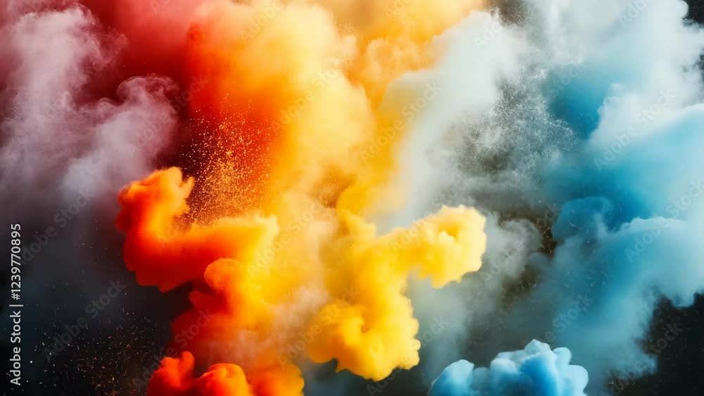 Poster colorful smoke clouds swirl together in vibrant display creating a striking visual effect in a dynam