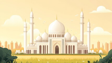 Mosque under beige sky