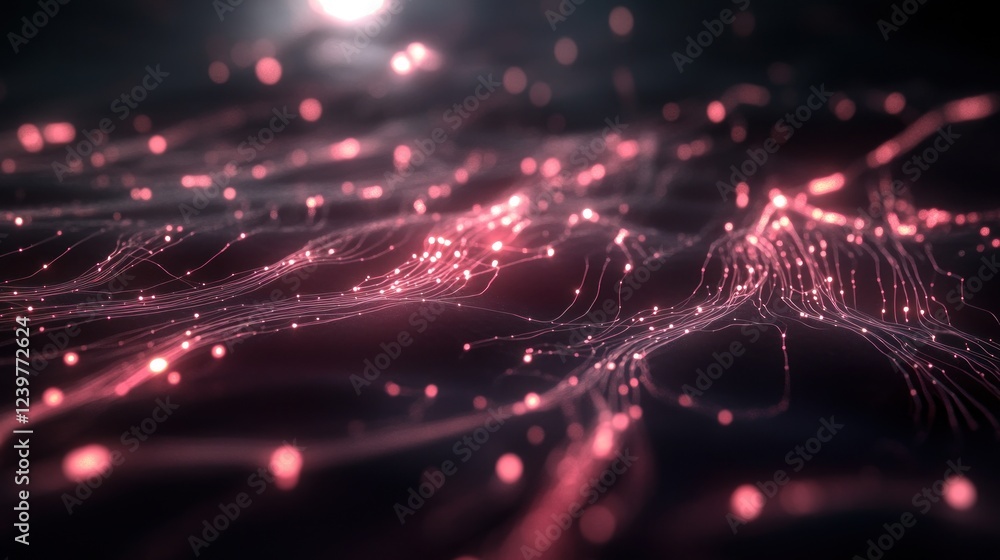 Poster abstract glowing network: interconnected nodes and lines