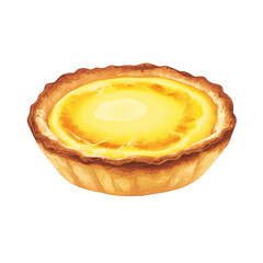 A minimalist flat-design digital illustration of a Portuguese egg tart, transparent background, PNG