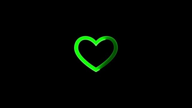Light neon moving around the heart symbol. black background, 4k.Social love heart icon animation with optional luma matte.Heart icon, neon styled, vj loop animated, 