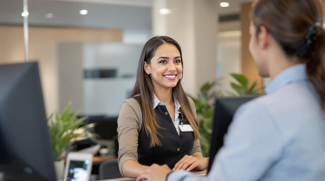 Representante de servicio al cliente hispano atendiendo a un cliente