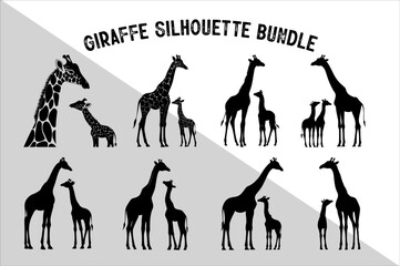 Elegant Mother and Baby Giraffe Bundle Silhouette Art.