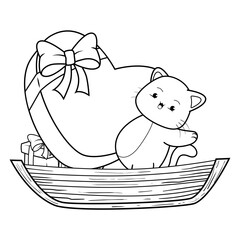 Valentine Day Coloring Page with cute cat