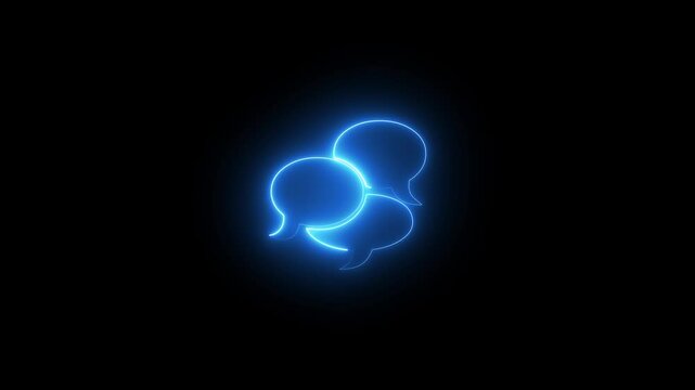 Futuristic neon light effect, empty copy space. 4K motion graphic. Chat neon sign, chat bubbles, chat bubbles in glowing neon light, glowing message , Question bubbles chat icon, Help sign, bubble com