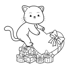Valentine Day Coloring Page with cute cat