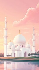 Fototapeta premium Mosque under pink sky. mosque