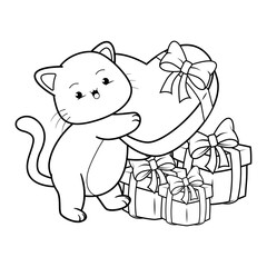 Valentine Day Coloring Page with cute cat
