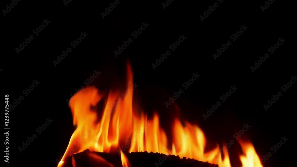 Poster realistic fire flames burning on a black background, creating a dramatic and visually appealing effe