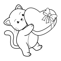 Valentine Day Coloring Page with cute cat