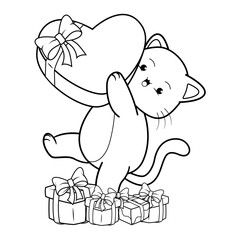 Valentine Day Coloring Page with cute cat