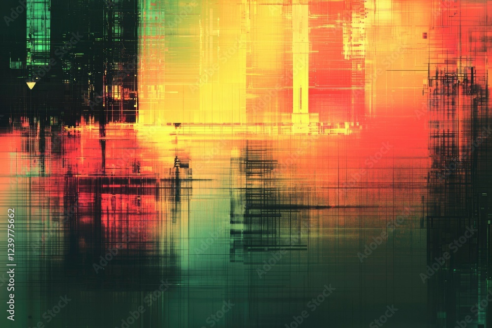 Poster abstract grid pattern in warm and cool tones
