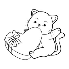 Valentine Day Coloring Page with cute cat