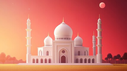 Fototapeta premium Mosque under red sky. mosque. icon