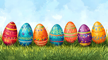 easter eggs on grass